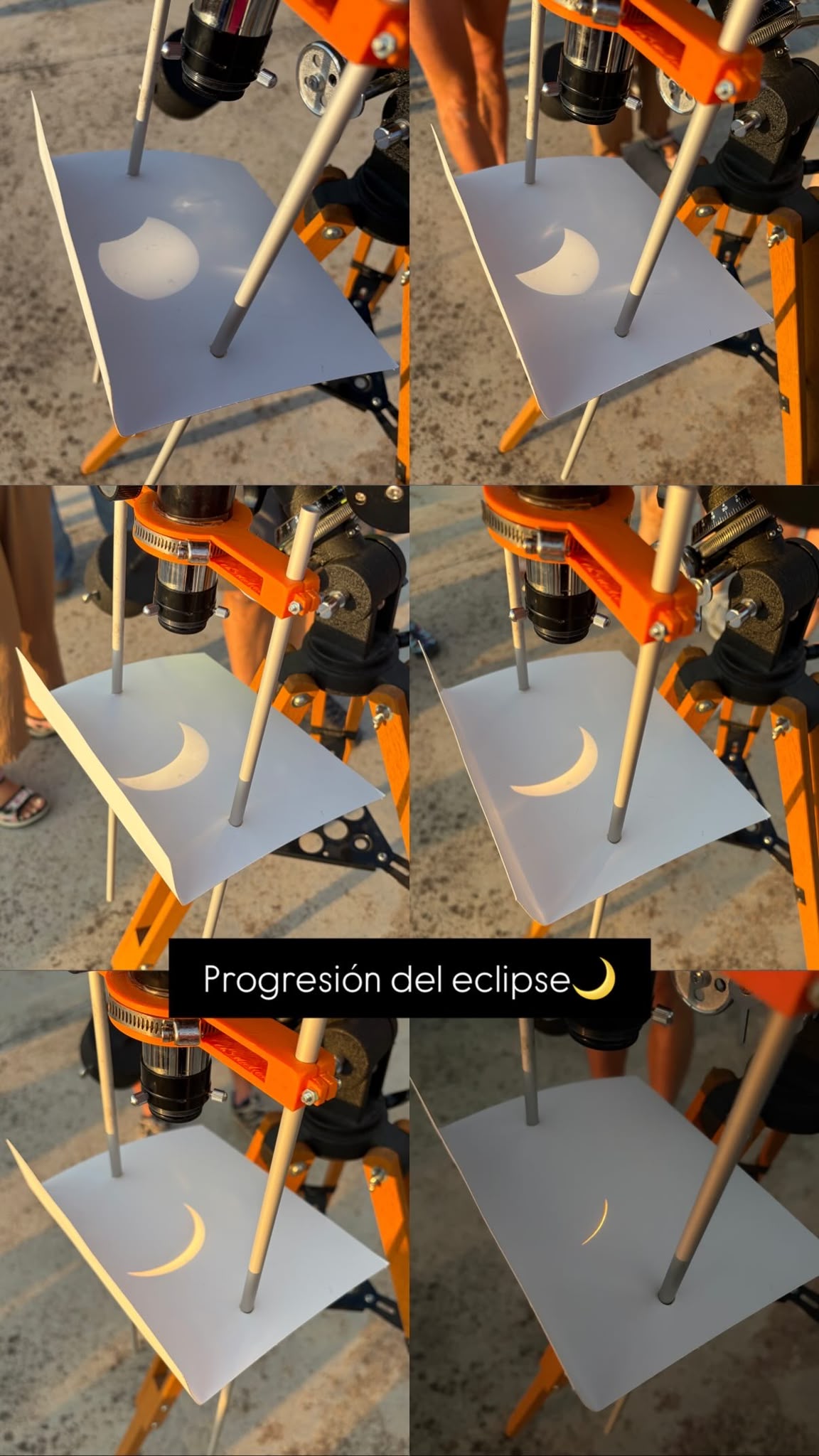 photomontage de l'observation de l'éclipse au télescope.