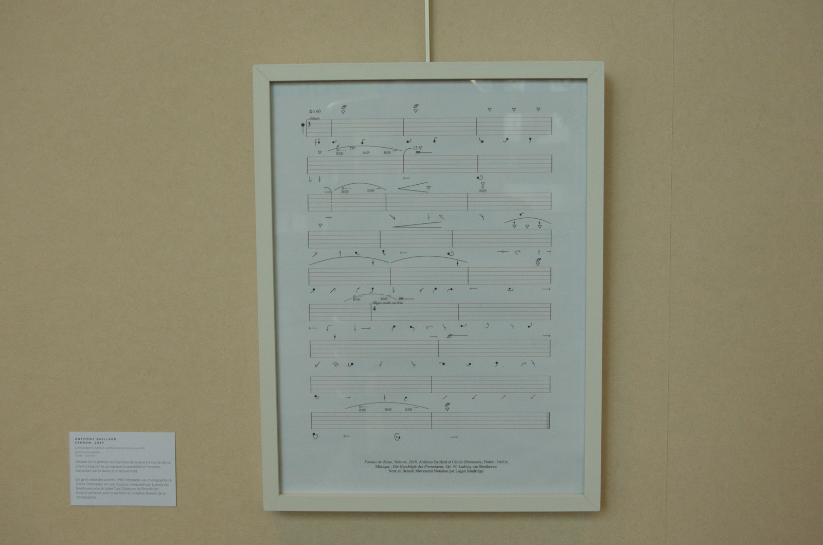 Anthony Baillard, Dance forms, Vahrom (Benesh notation), 2019. Exhibition view.