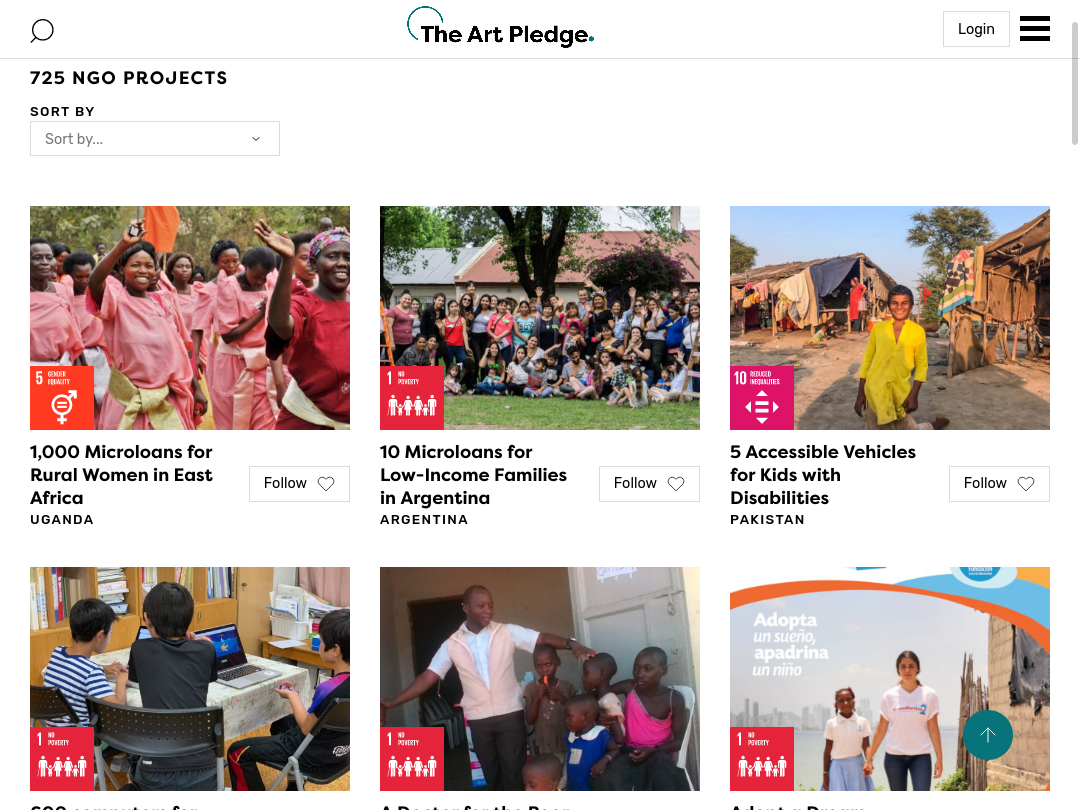 Screenshot of the NGO projects page